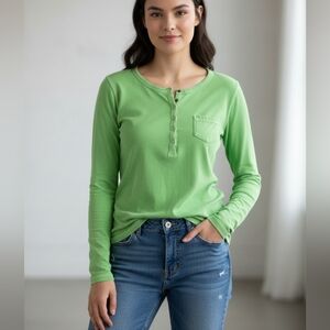 Gap Sunkissed Pima Cotton Green Henley Top